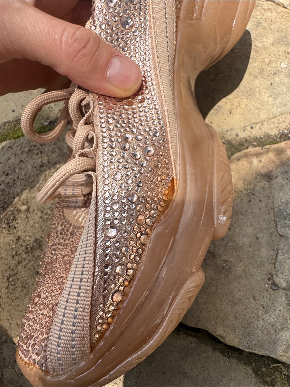Steve Madden Maxima Blush Rhinestone Chunky Sneakers Sparkle- Size 10 - Picture 5 of 7